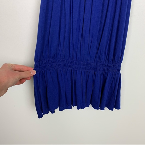 Willi Smith Blue Halter Smocked Keyhole Tank Top - Picture 9 of 10